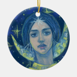 Hecate, Moon goddess, pastel painting, fantasy art Ceramic Ornament