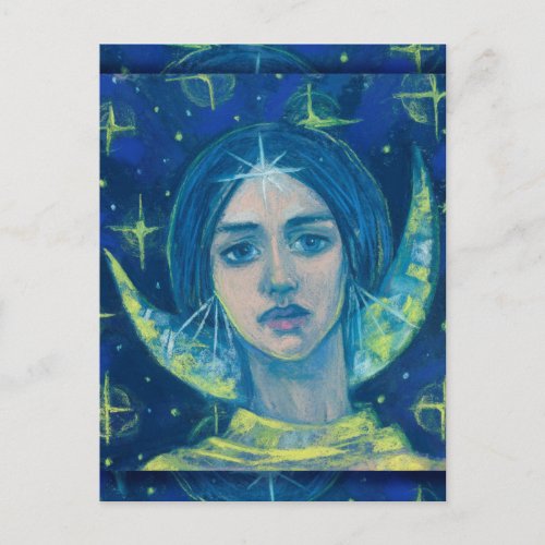 Hecate Moon Goddess Pastel Painting Fantasy Art Postcard