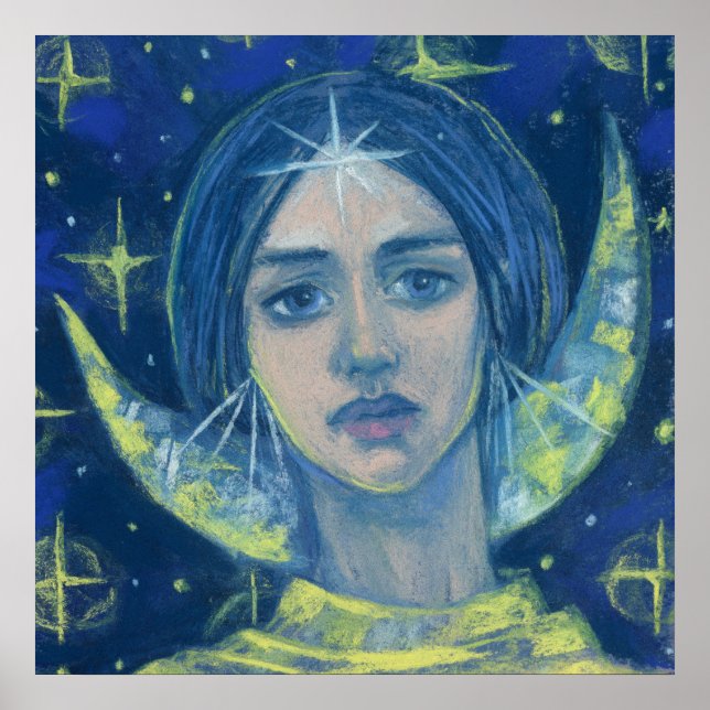 Hecate, Moon goddess, pastel painting, fantasy art Poster (Front)