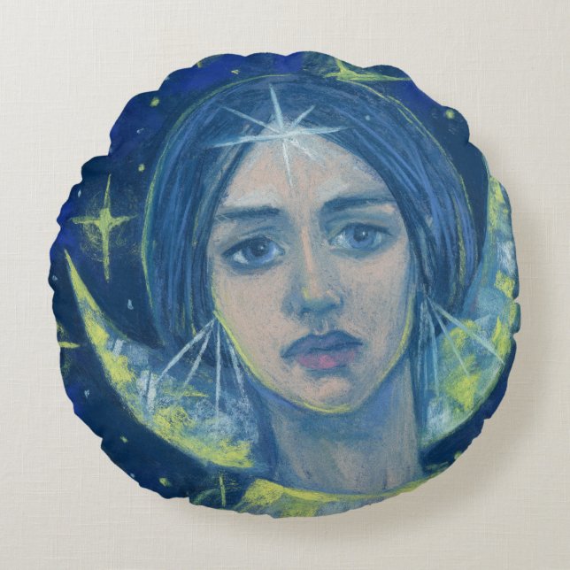 Hecate, Moon goddess, pastel painting, fantasy art Round Pillow (Front)
