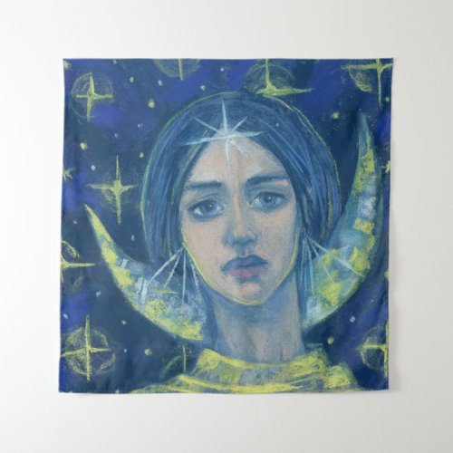 Hecate Moon goddess pastel painting fantasy art Tapestry