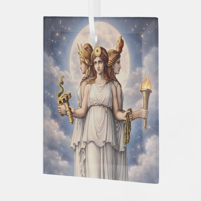 Hecate Triple Goddess Celestial Moon Art – myth Glass Ornament (Front Left)