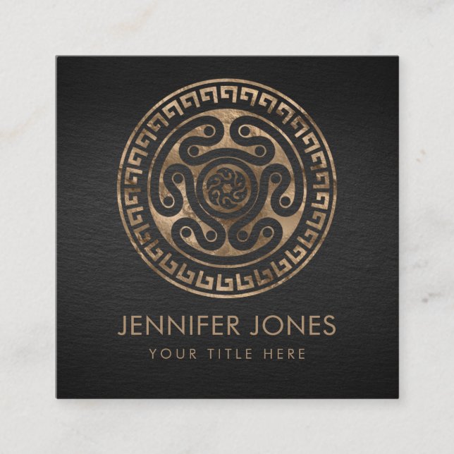 Hecate Wheel Black and Gold Square Business Card (Front)