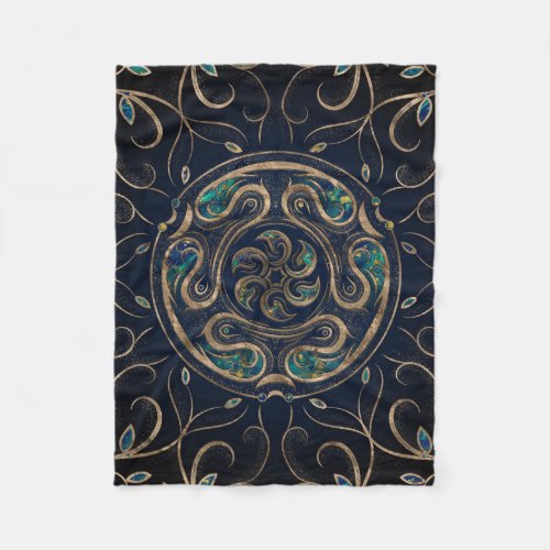 Hecate Wheel Ornament Marble and Gold Fleece Blanket