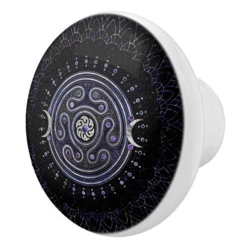 Hecate Wheel Ornament with Amethyst and Silver Ceramic Knob