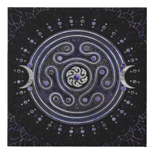 Hecate Wheel Ornament with Amethyst and Silver Faux Canvas Print