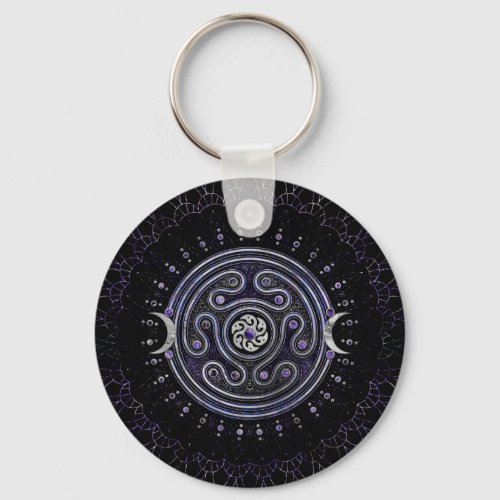 Hecate Wheel Ornament with Amethyst and Silver Keychain