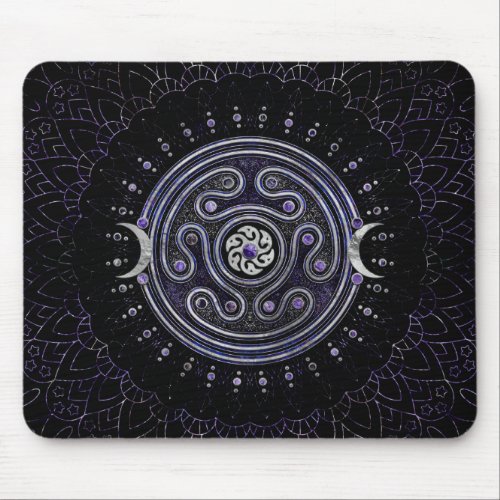 Hecate Wheel Ornament with Amethyst and Silver Mouse Pad