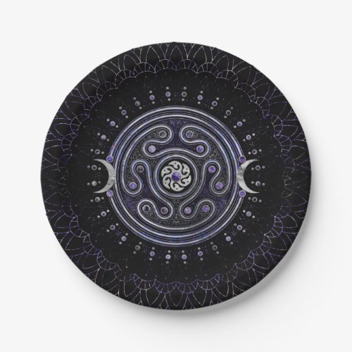 Hecate Wheel Ornament with Amethyst and Silver Paper Plates