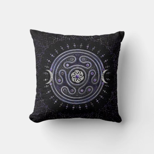 Hecate Wheel Ornament with Amethyst and Silver Throw Pillow