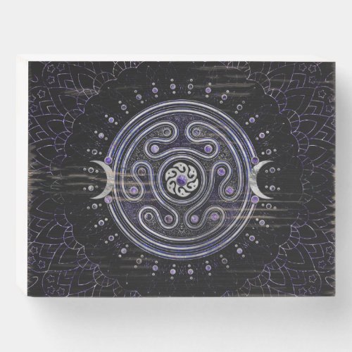 Hecate Wheel Ornament with Amethyst and Silver Wooden Box Sign