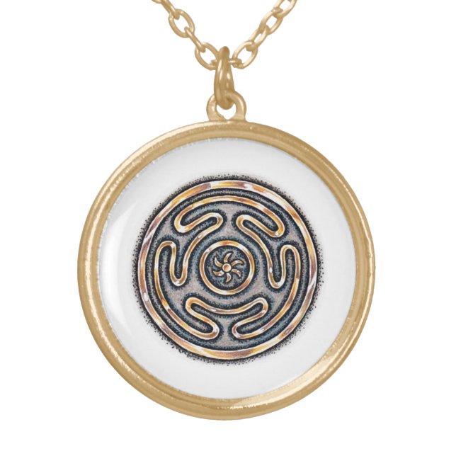 Hecate's Wheel,Strophalos Amulet Gold Plated Necklace (Front)