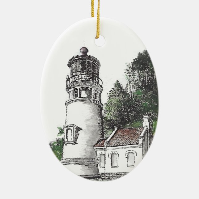 Heceta Head Lighthouse Ceramic Ornament (Back)