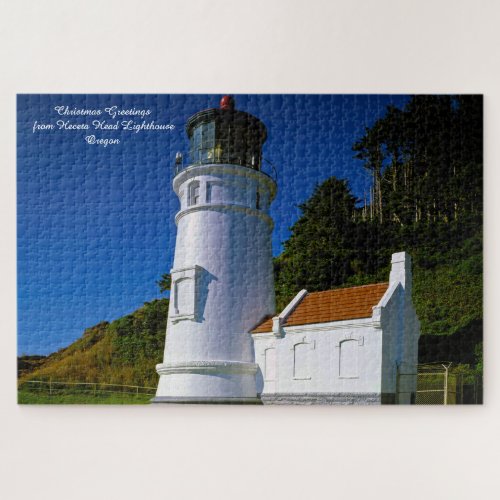 Heceta Head Lighthouse Oregon Christmas Greetings Jigsaw Puzzle