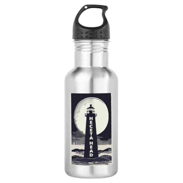 Heceta Head Lighthouse Oregon Moon Stainless Steel Water Bottle (Front)
