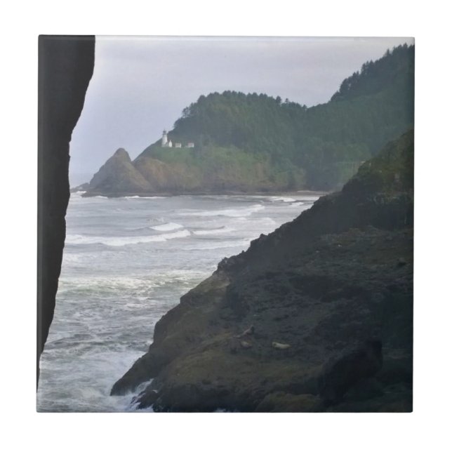 Heceta Head Lighthouse & Sea Lions, OR Ceramic Tile (Front)