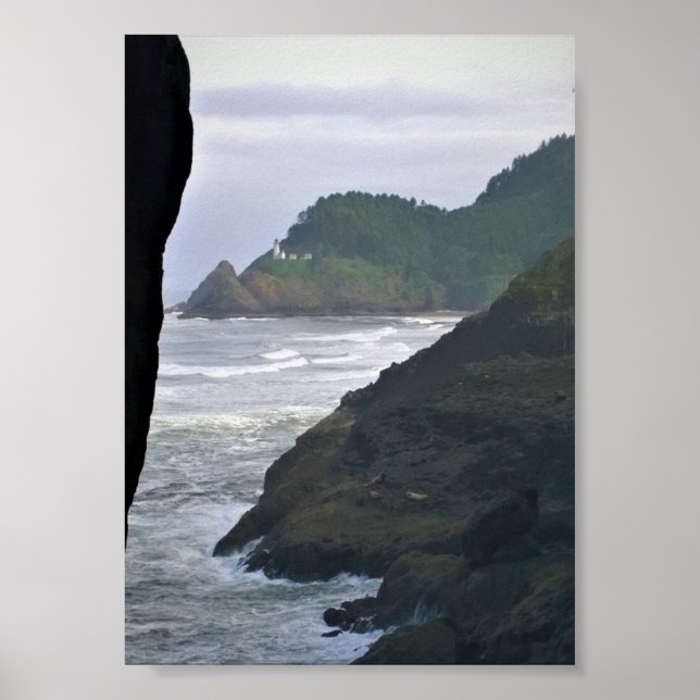 Heceta Head Lighthouse & Sea Lions, OR Poster (Front)