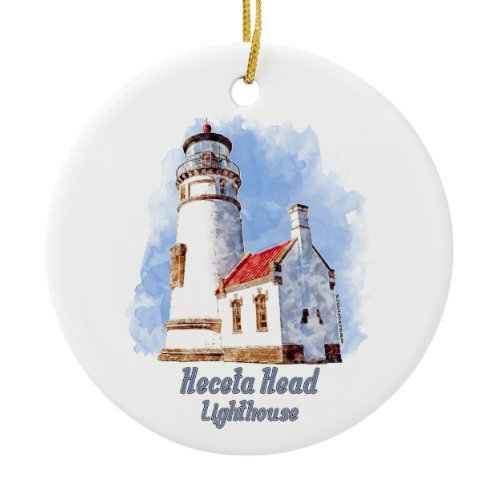 Heceta Head Lighthouse Watercolor - Oregon Ceramic Ornament