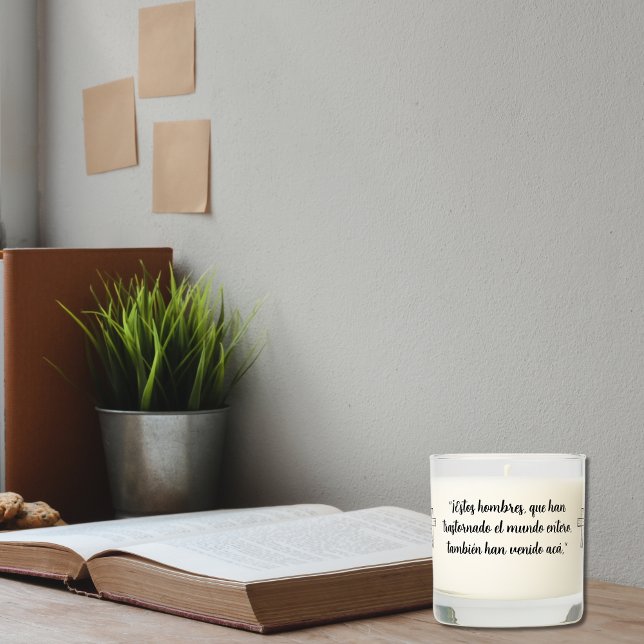 Hechos 17 Spanish Bible Verse Scented Jar Candle (Spanish Christian candle with bible verse Acts 17, gift for Christians believers with bold declarati)