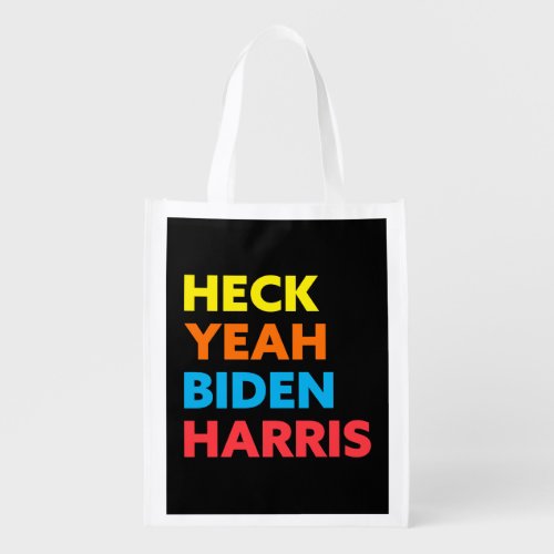 Heck Yeah Biden Harris Custom Colors Black Grocery Bag