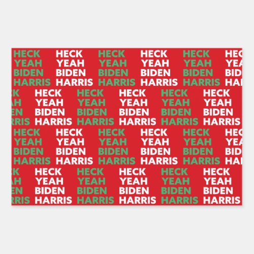 Heck Yeah Biden Harris Custom Colors Red Green Wrapping Paper Sheets