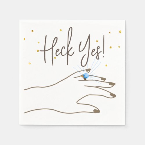 Heck Yes Female Hand and Ring Engagement Party Napkins