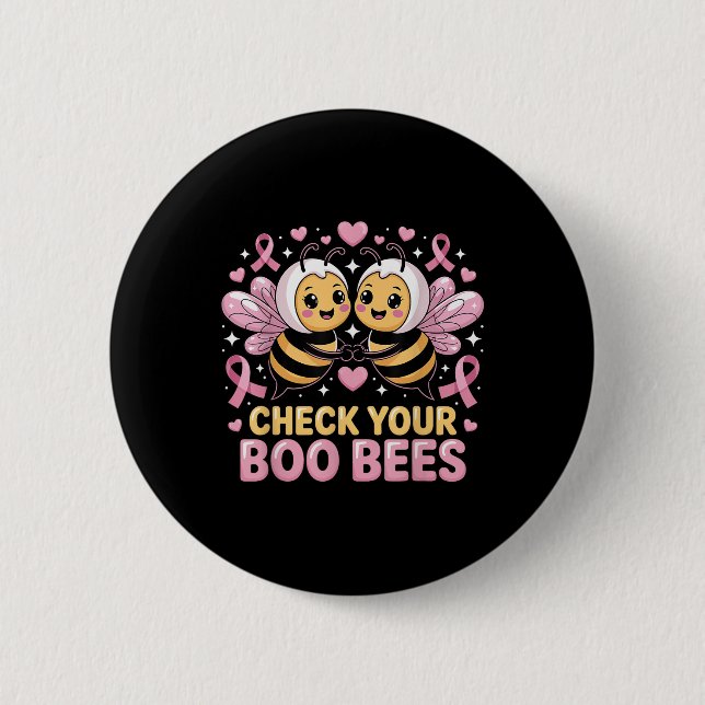 Heck Your Boo Bees Cute Breast Cancer Awareness De Button (Front)