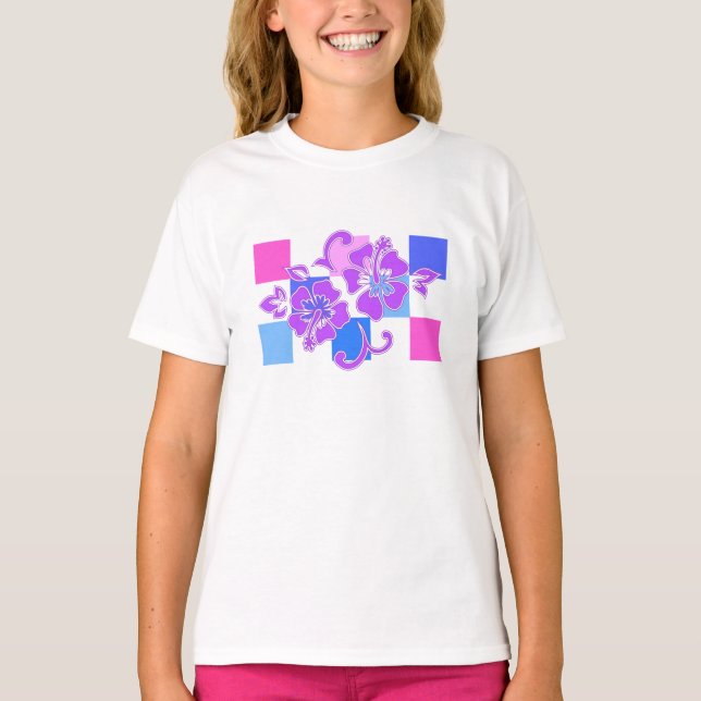 heckerboard Hibiscus Hawaiian Floral T-Shirt (Front)