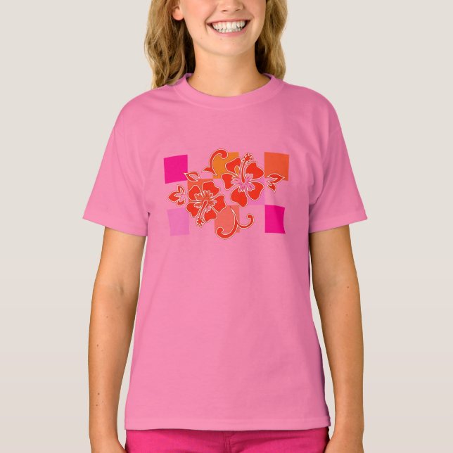 heckerboard Hibiscus Hawaiian Floral T-Shirt (Front)