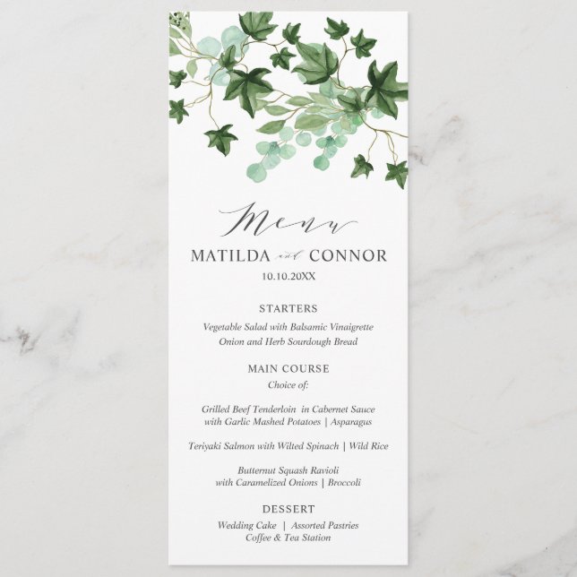 Hedera | Elegant Typography Sage Wedding or Party Menu (Front)