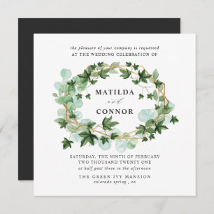 Hedera Gray Ivy Frame Botanical Wedding Invitation