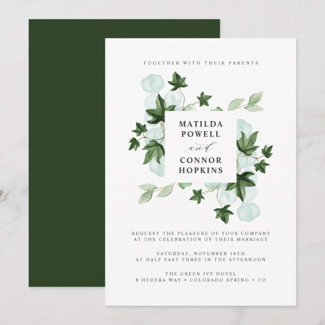 Hedera | Green Ivy Forest Botanical Wedding Invitation (Front/Back)