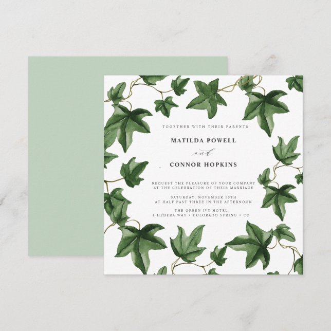Hedera | Green Ivy Leaves Botanical Wedding Invitation (Front/Back)
