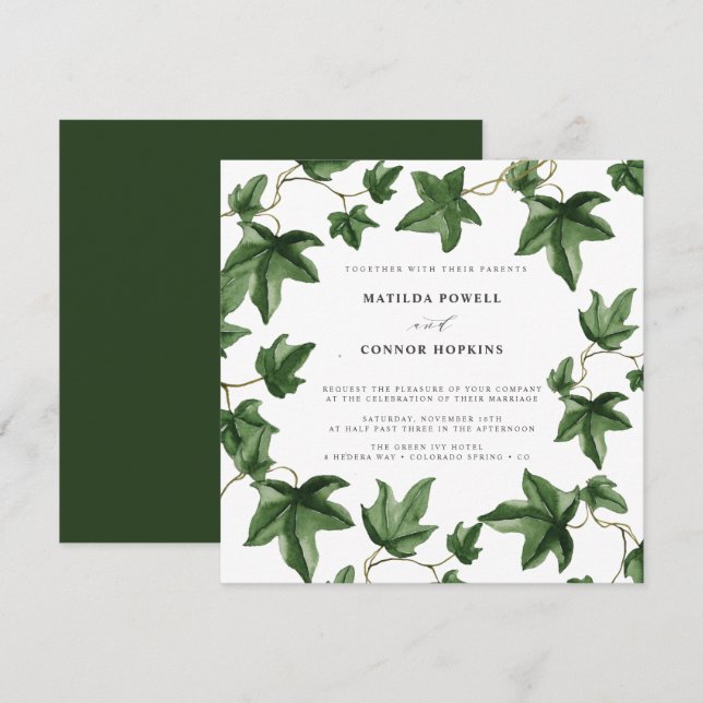 Hedera | Green Ivy Leaves Forest Botanical Wedding Invitation (Front/Back)