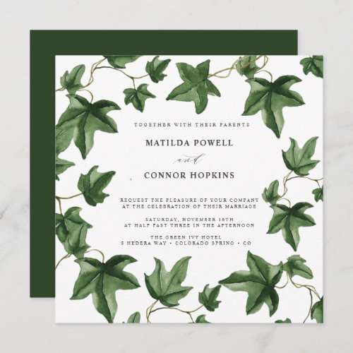 Hedera  Green Ivy Leaves Forest Botanical Wedding Invitation