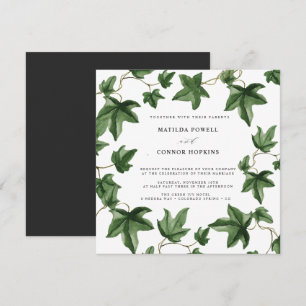 Hedera Green Ivy Leaves Gray Botanical Wedding Invitation
