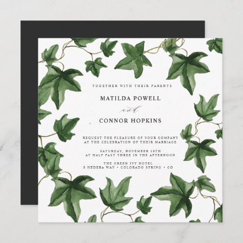 Hedera  Green Ivy Leaves Gray Botanical Wedding Invitation