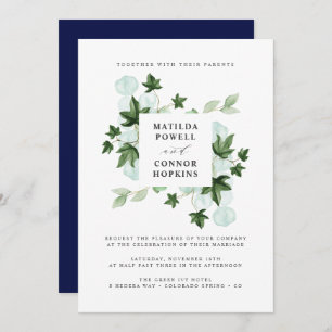 Hedera Green Ivy Navy Botanical Wedding Invitation