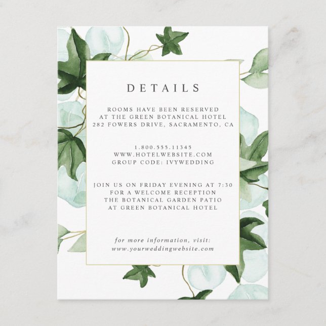Hedera | Ivy Leaves Botanical Guest Details Enclosure Card (Front)