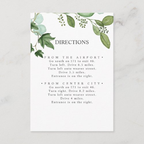 Hedera  Ivy Leaves Chic  WEDDING Directions Enclosure Card