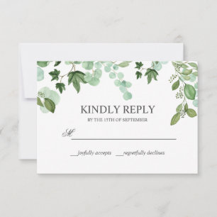 Hedera   Ivy leaves Sage WEDDING Kindly Reply RSVP Card