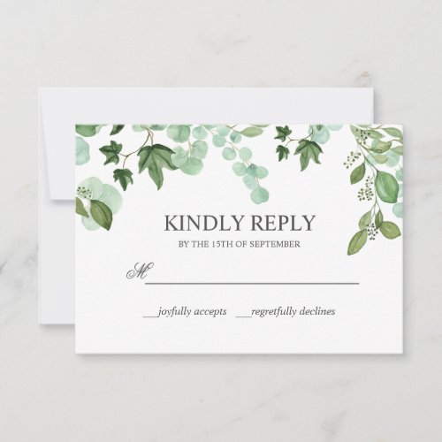 Hedera  Ivy leaves Sage WEDDING Kindly Reply RSVP Card