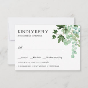 Hedera   Ivy leaves WEDDING RSVP MEAL CHOICE Card