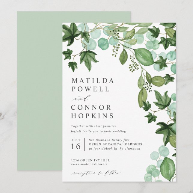 Hedera | Modern IVY Eucalyptus Botanical Wedding Invitation (Front/Back)