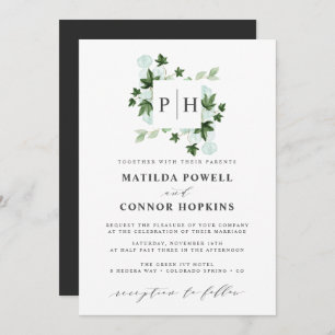Hedera Monogram Ivy Eucalyptus Botanical Wedding Invitation