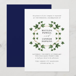 Hedera Navy Ivy Botanical geometric Wedding Invitation