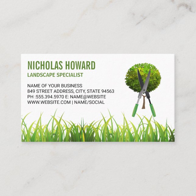 Hedge Clippers | Grass | Landscaping Business Card (Front)