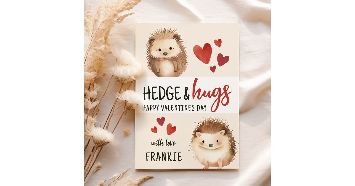Hedge & Hugs Hedgehog | Classroom Valentines Day Holiday Card | Zazzle