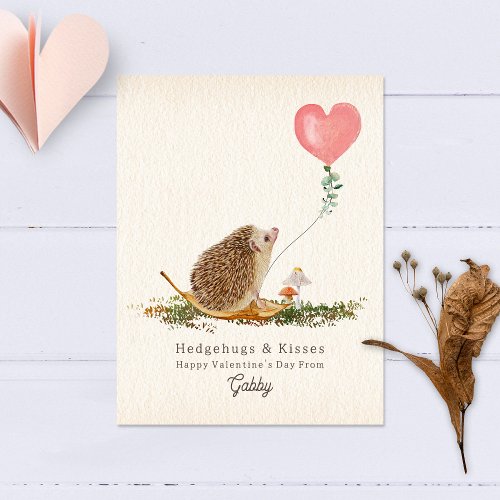 Hedge Hugs  Kisses Hedgehog Classroom Valentine Postcard