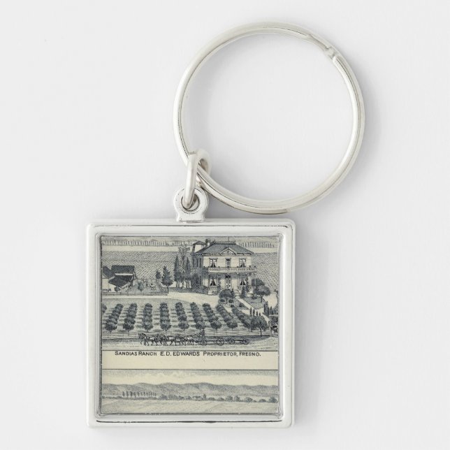 Hedge Row Vineyard, Fresno Keychain (Front)